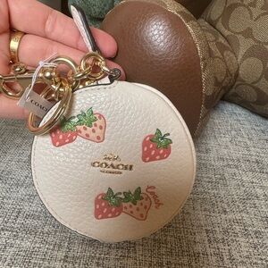 SOLD$79 Coach Circular Coin Pouch with Strawberry